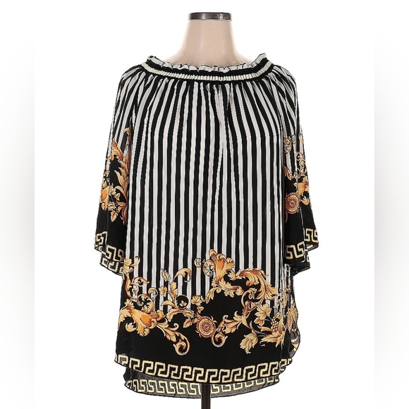 Ashley Stewart Off-the-Shoulder Baroque Stripe Blouse Size 14/16 NWT - Picture 2 of 4